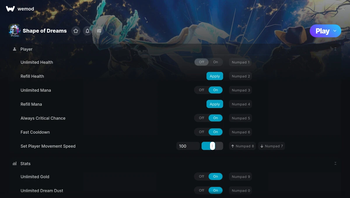 Shape of Dreams "Трейнер +15 от WeMod: Редактор игрока, предметов, золота, опыта, скорости"