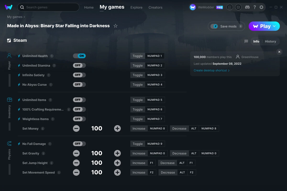 Made in Abyss: Binary Star Falling into Darkness "Трейнер +12" [UPD: 08.09.2022] {GreenHouse / WeMod}
