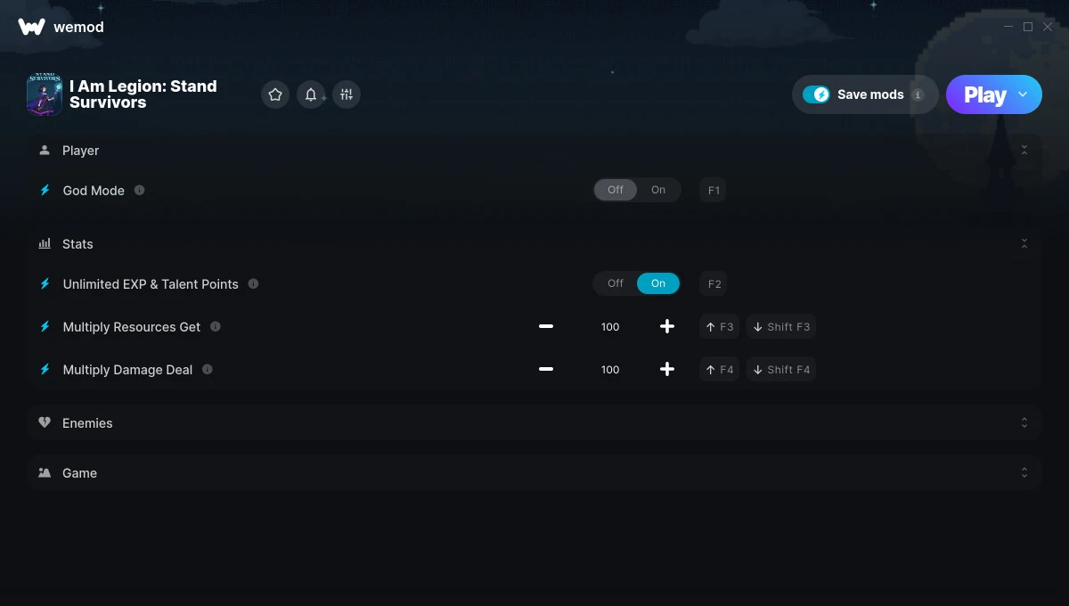 I Am Legion: Stand Survivors "Трейнер +6 от WeMod: Неуязвимость, опыт, очки талантов и пр"