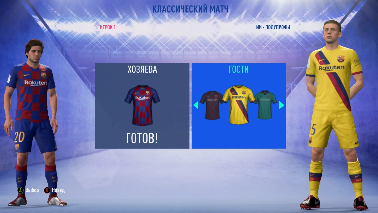 FIFA 19 "FC Barcelona 19-20 kits and minikits (Home, Away, Third, GK). Logo Barca TV. Actual minifaces"