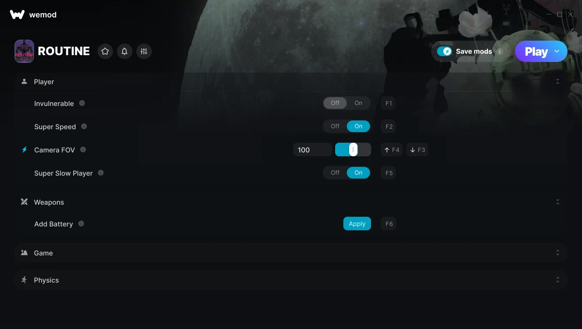 Routine "Трейнер +8 от WeMod: Редактор игрока, оружия и скорости"