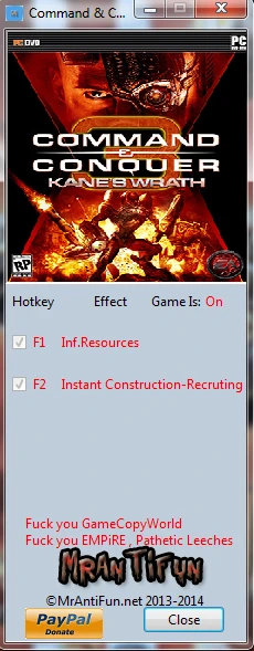 Command & Conquer 3: Tiberium Wars ~ Kanes Wrath: Трейнер/Trainer (+3) [1.0] {MrAntiFun}