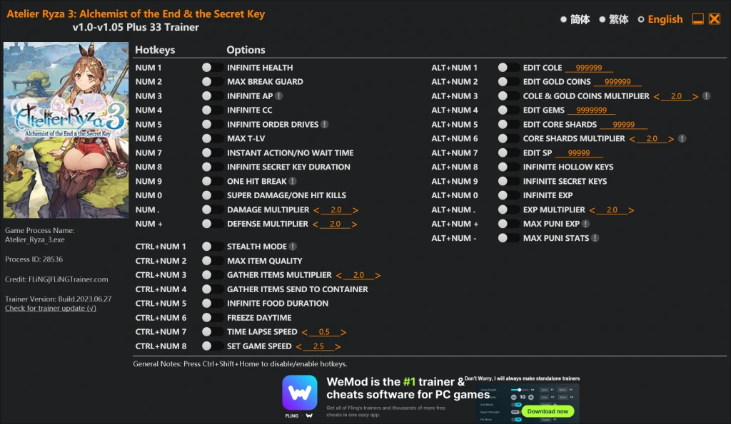 Atelier Ryza 3: Alchemist of the End & the Secret Key "Трейнер +33" [1.0 - 1.05] {FLiNG}