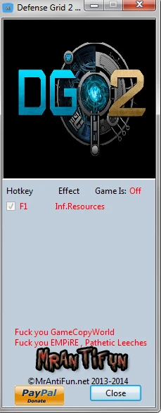 Defense Grid 2: Трейнер/Trainer (+1: Resourses / Ресурсы) [1.0] {MrAntiFun}