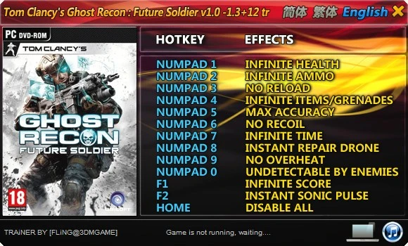 Tom Clancy's - Ghost Recon Future Soldier: Трейнер/Trainer (+12) [1.0/1.3] {FLiNG}