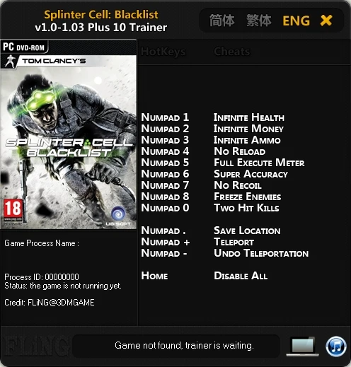 Tom Clancy's Splinter Cell ~ Blacklist: Трейнер/Trainer (+10) [1.0 ~ 1.03] {FLiNG}