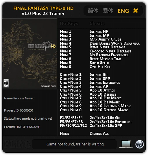 Final Fantasy Type-0 HD: Трейнер/Trainer (+23) [1.0] {FLiNG}