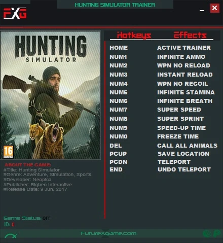 Hunting Simulator: Трейнер/Trainer (+12) [1.0] {FutureX}