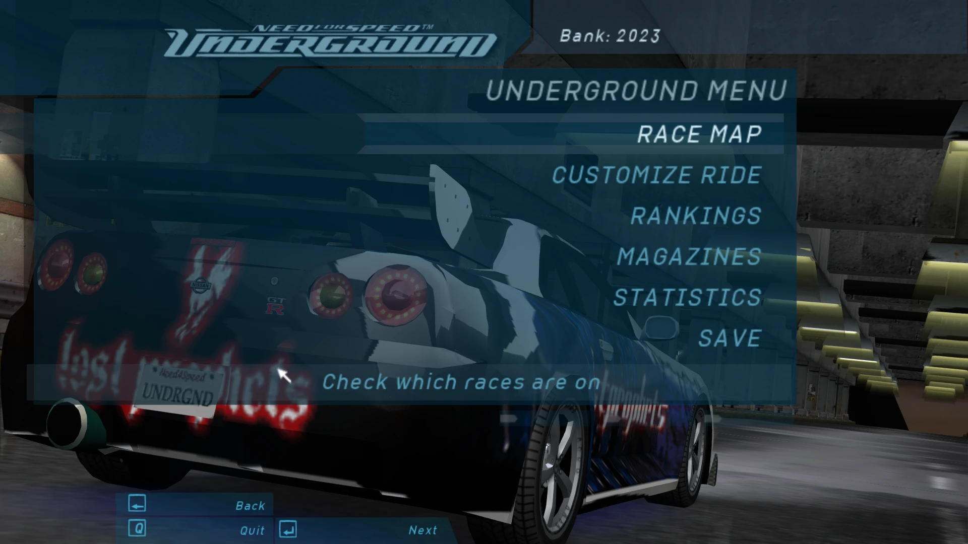 Need For Speed: Underground "Сохранение - бонусные автомобили в начале игры"