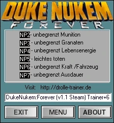 Duke Nukem Forever: Трейнер (+6/+8) [1.1: Retail/Steam] {drolle}