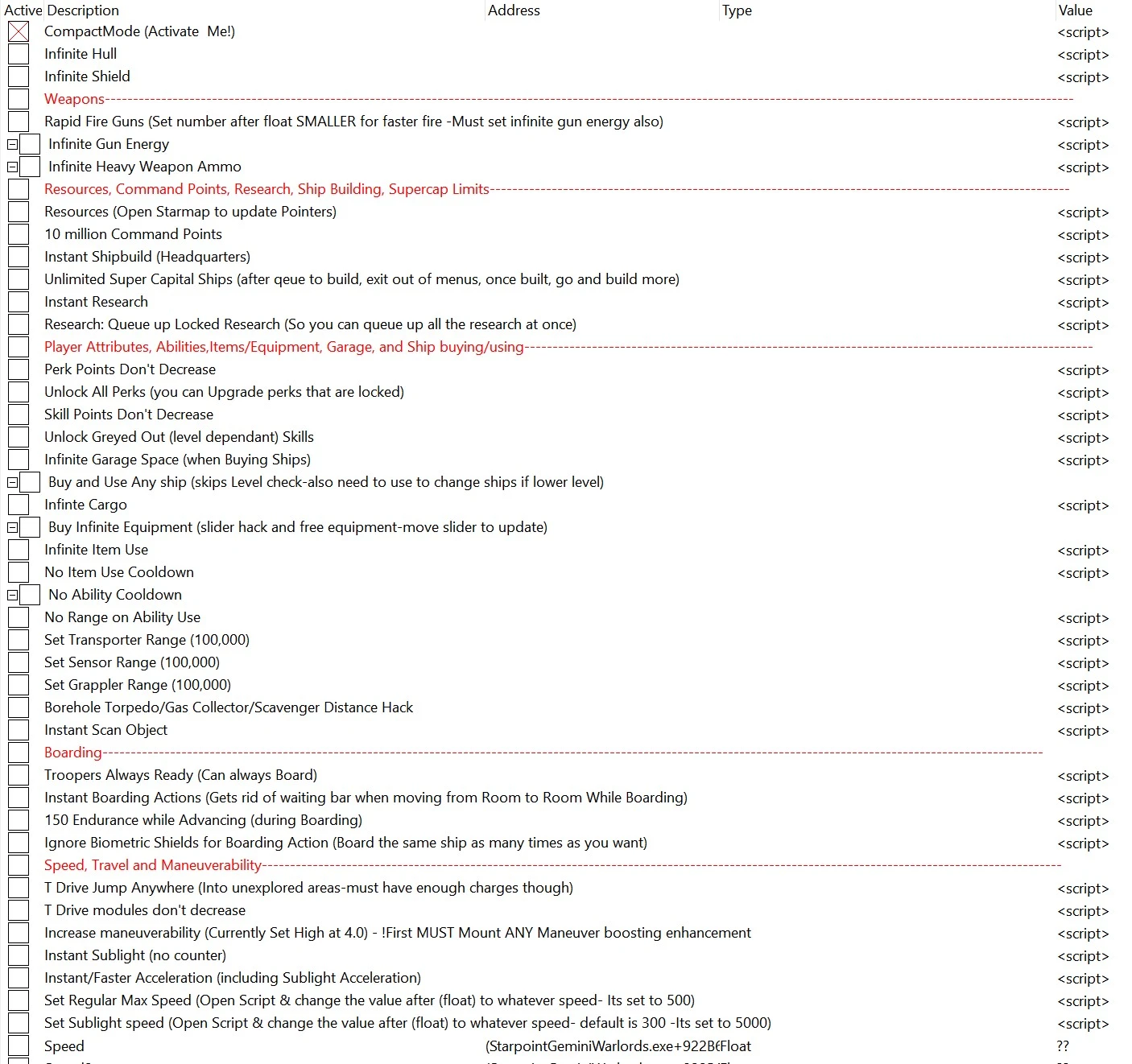 Starpoint Gemini Warlords: Таблица для Cheat Engine (+50) [2.041.0v2 (+ALL DLC)] {gideon25}