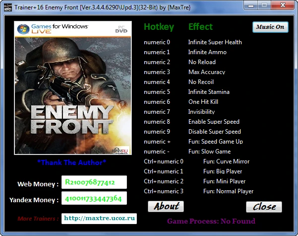 Enemy Front: Трейнер/Trainer (+16) [3.4.4.6290-Upd.3 / 32-Bit] {MaxTre}