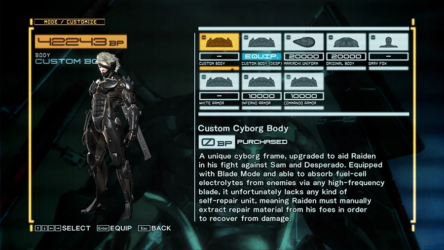 Metal Gear Rising: Revengeance - Механика - Улучшения Райдена