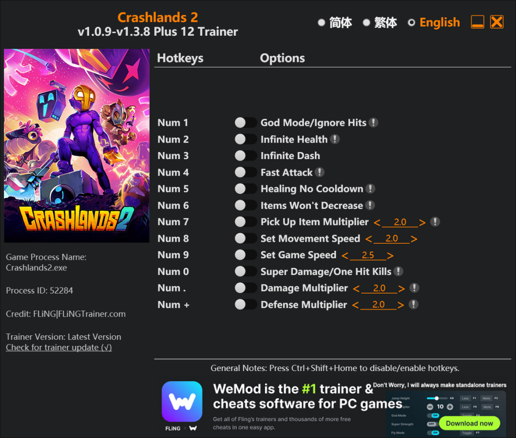 Crashlands 2 "Трейнер +12 от FLiNG: Здоровье, предметы, урон" [1.0.9 - 1.3.8]