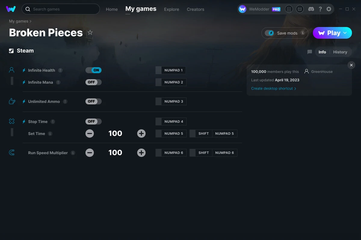 Broken Pieces "Трейнер +6" [UPD: 20.04.2023] {GreenHouse / WeMod}