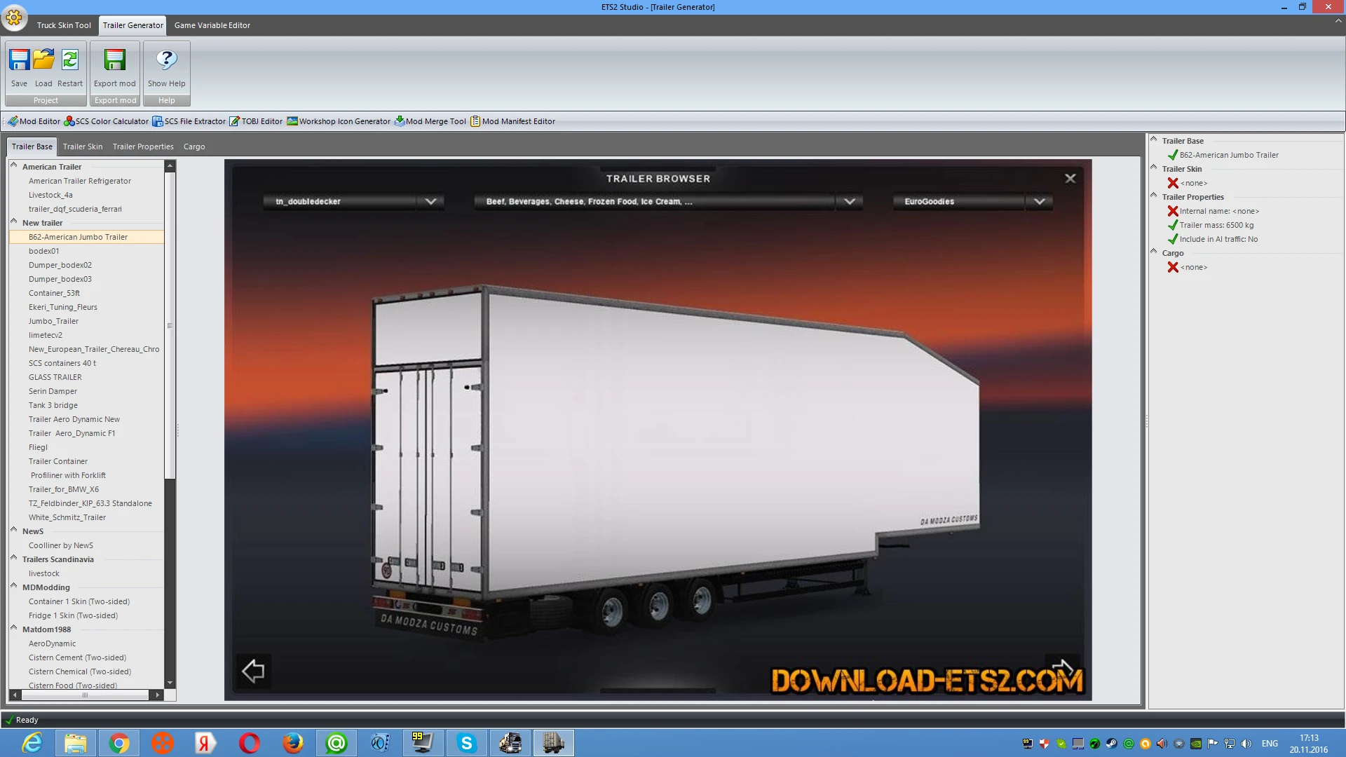 Euro Truck Simulator 2 "B62-American Jumbo Trailer for ETS2 Studio"
