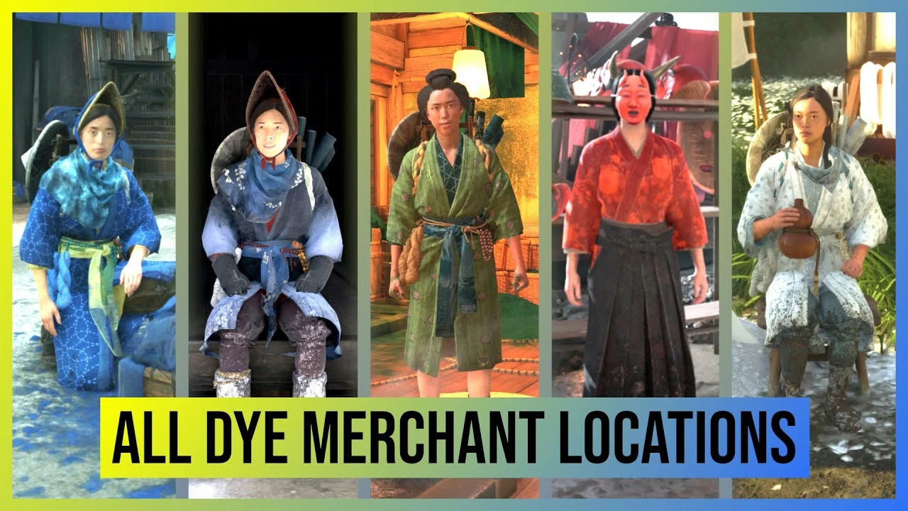 Ghost of Yotei - все торговцы красками (белый, красный, зелёный, чёрный и синий)