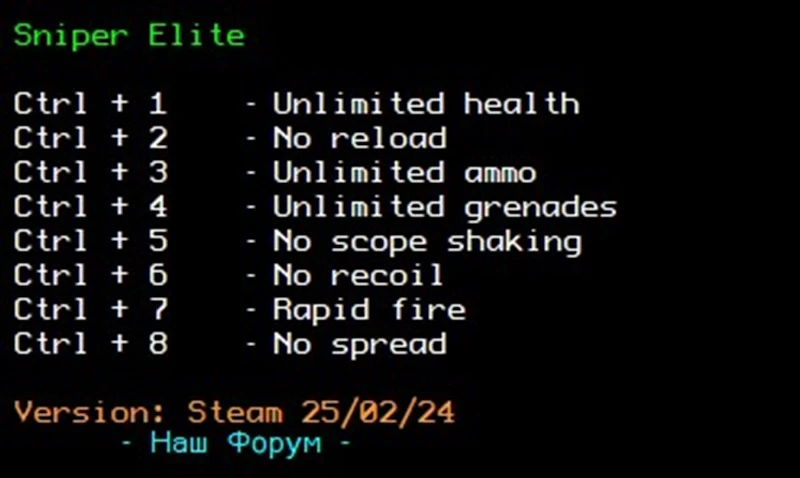Sniper Elite "Трейнер +8" [Steam upd: 28.02.2024] {LIRW / GHL}