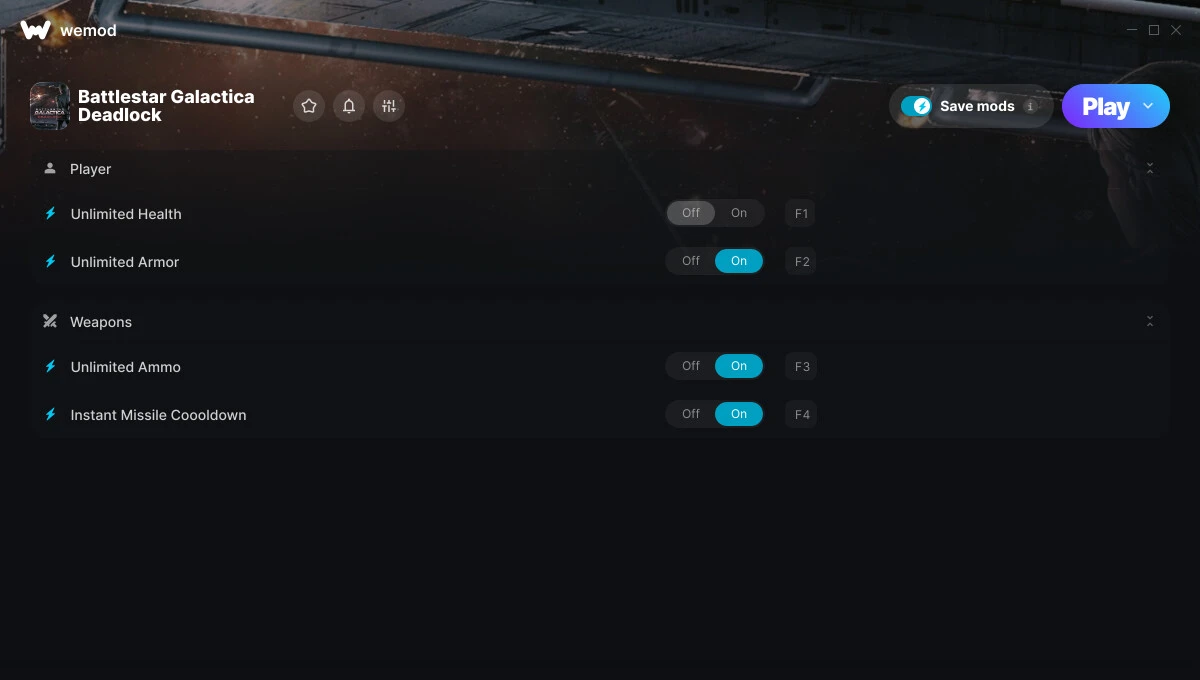 Battlestar Galactica Deadlock "Трейнер +4 от WeMod: Здоровье, броня, патроны и пр"