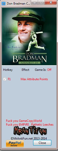 Don Bradman Cricket 14: Трейнер/Trainer (+1: AP / Очки Характеристики) [1.0] {MrAntiFun}