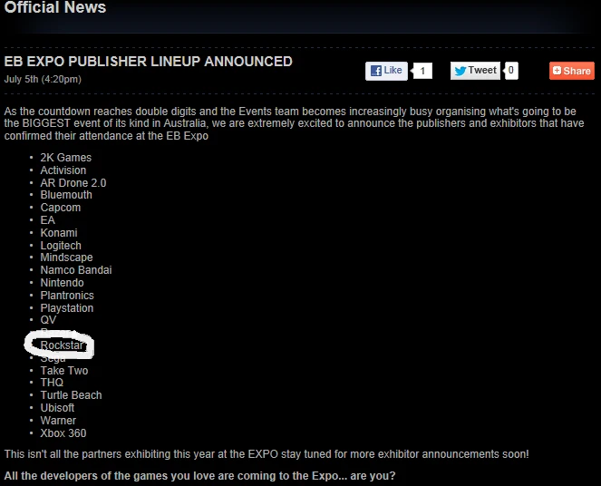 Кажется GTA V собирается показать себя в Сиднейской выставке видеоигр EB Games Expo 2012