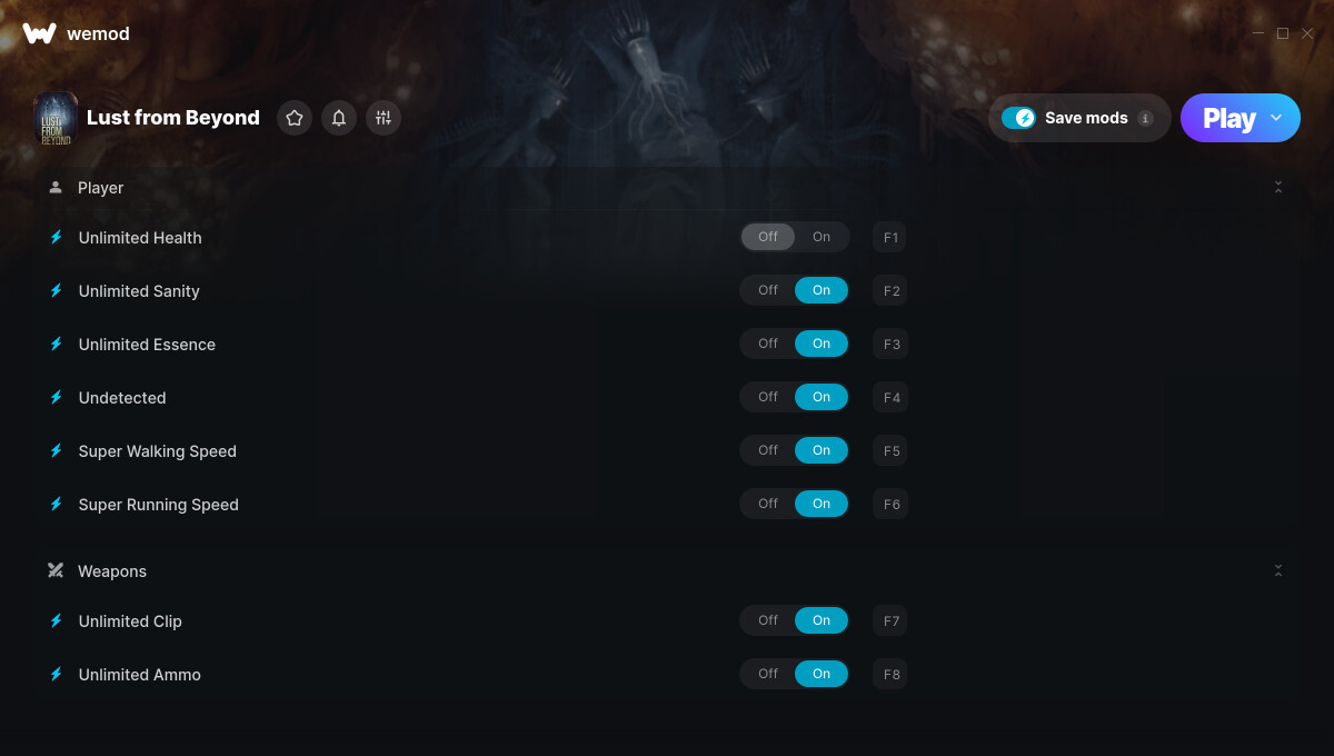 Lust from Beyond "Трейнер +8 от WeMod: Редактор игрока и оружия"