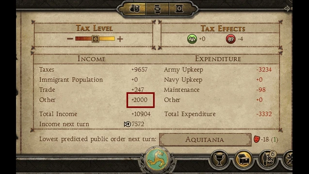 Total War: Attila: Чит-Мод/Cheat-Mode (Увеличение дохода на 2000)
