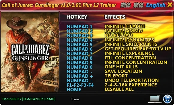 Call of Juarez ~ Gunslinger: Трейнер/Trainer (+12) [1.0 ~ Update 1] {FLiNG}