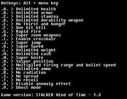 S.T.A.L.K.E.R.: Wind of Time: Трейнер/Trainer (+22) [Mod 1.3 Final] {LIRW / GHL} - Updated: 28.06.2019