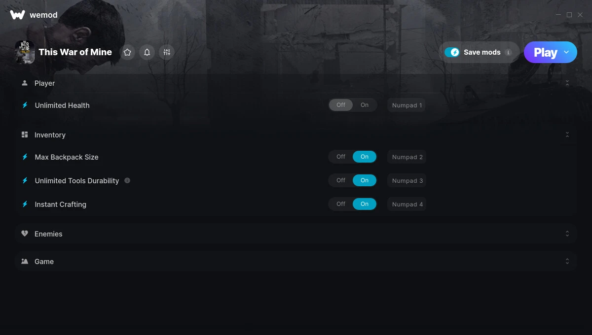 This War of Mine "Трейнер +8" [UPD: 05.05.2025] {FLiNG / WeMod}