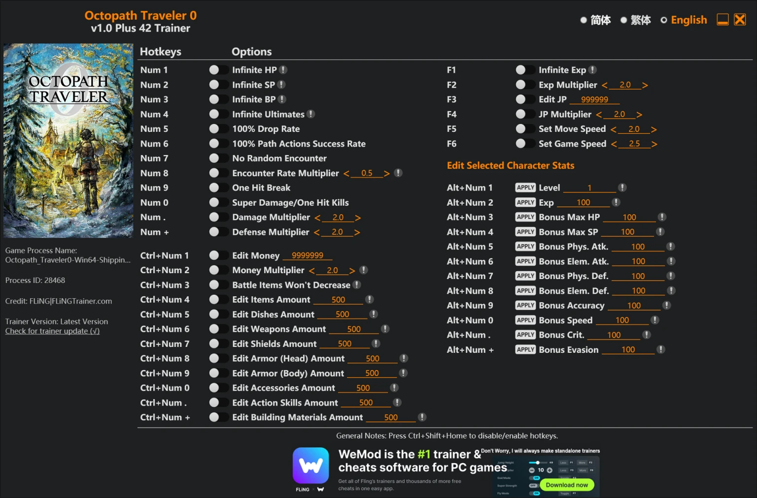 Octopath Traveler 0 "Трейнер +42 от FLiNG: Здоровье, выносливость, кислород и пр" [1.0]