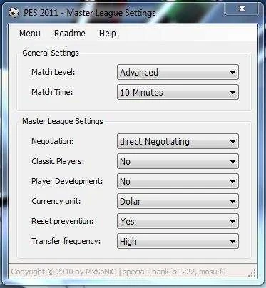 PES 2011 "Master league Settings 1.0"