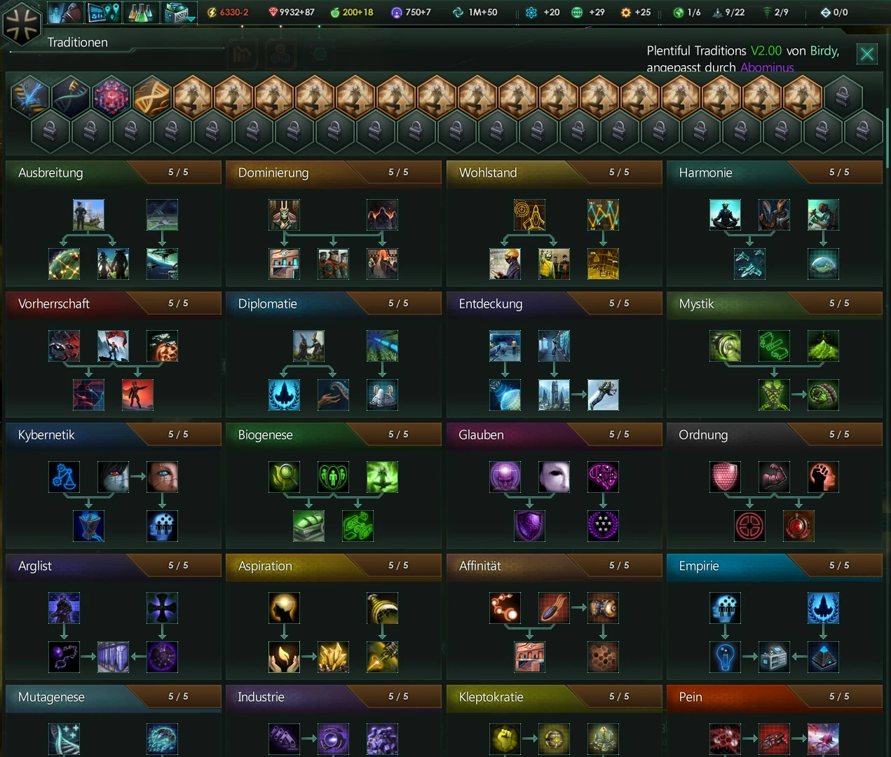 Stellaris "Расширенные традиции (Plentiful Traditions 2.5.0)"