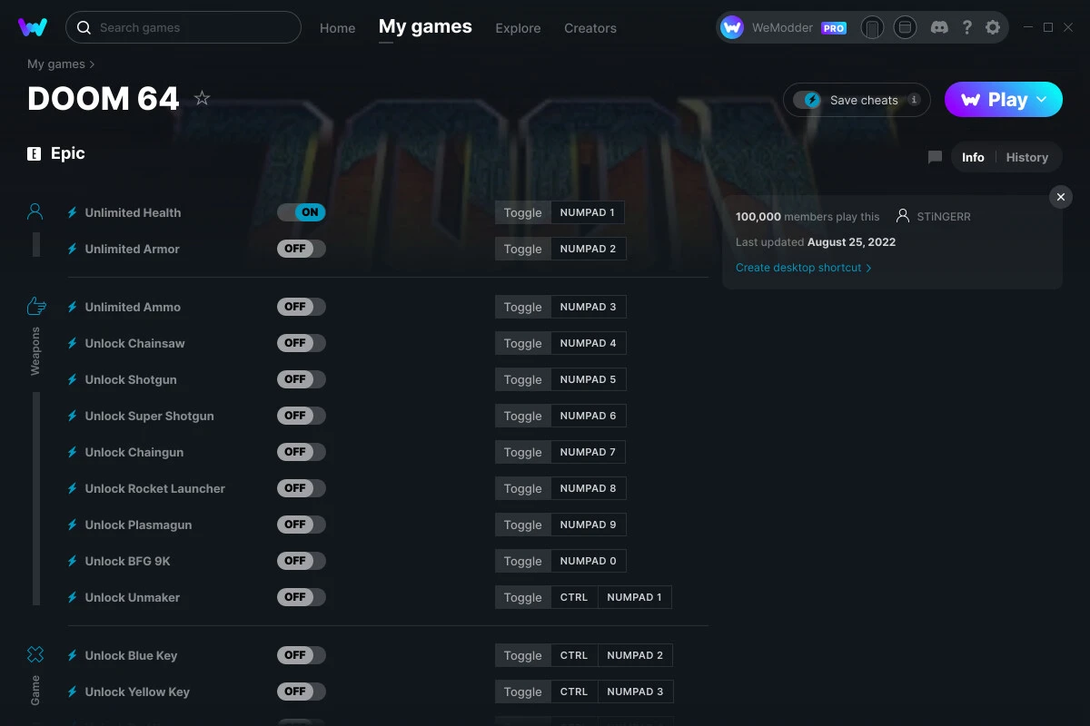 Doom 64 "Трейнер +18" [UPD: 26.08.2022] {STiNGERR / WeMod}