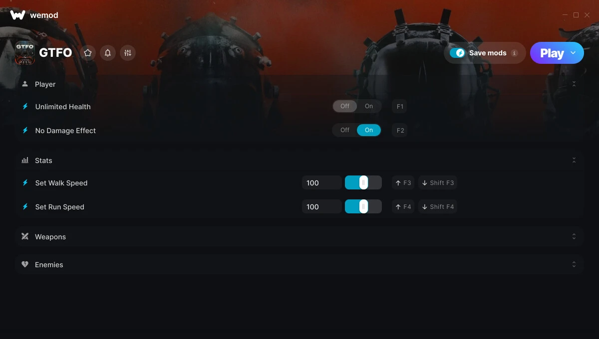GTFO "Трейнер +9 от WeMod: Здоровье, патроны, скорость и пр"