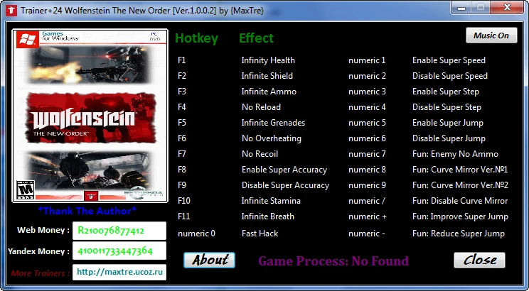 Wolfenstein The New Order Трейнер/Trainer (+24) [1.0.0.2] {MaxTre}
