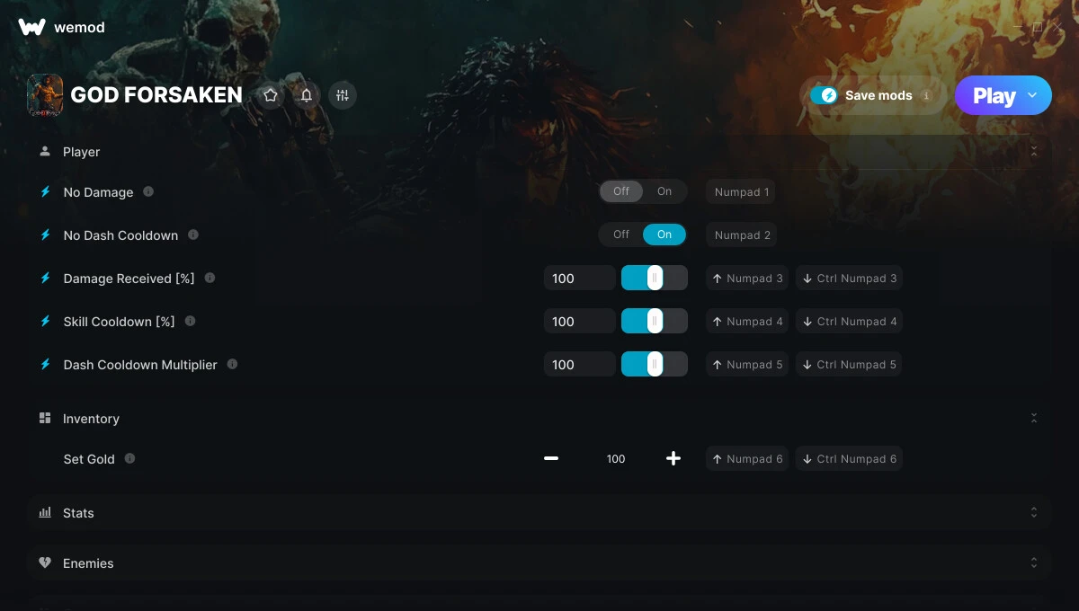 GOD FORSAKEN "Трейнер +12 от WeMod: Урон, рывки, золото и пр"