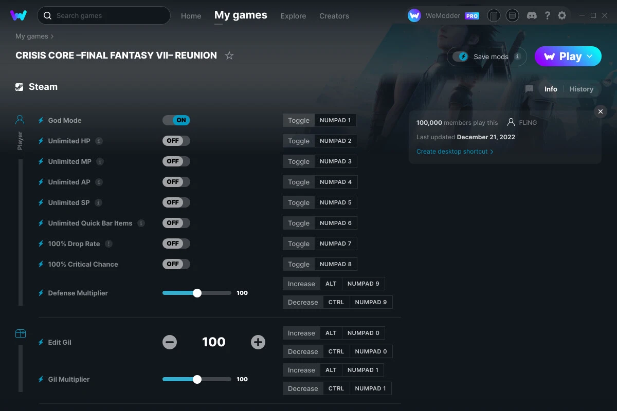 Crisis Core: Final Fantasy 7 Reunion "Трейнер +26" [UPD: 21.12.2022] {FLiNG / WeMod}