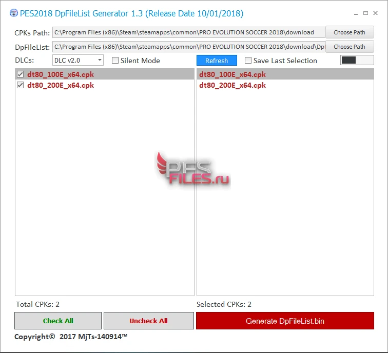 PES 2018 "DpFileList Generator v1.3 ( FINAL ) by MjTs-140914"