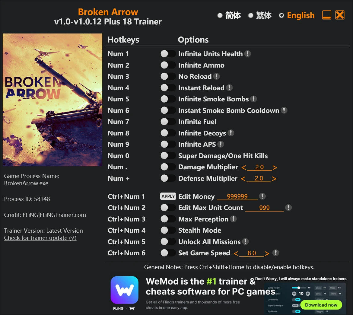 Broken Arrow "Трейнер +18 от FLiNG: Редактор юнитов и ресурсов, невидимость, супер урон" [1.0 - 1.0.12]