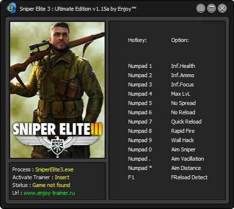 Sniper Elite 3 - Ultimate Edition: Trainer/Трейнер (+13) [v1.15a] {Enjoy/ENJ}