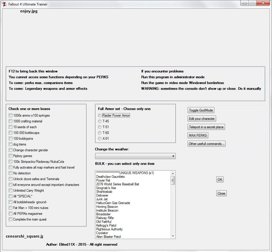 Fallout 4: Трейнер/Trainer (+22) [1.1.30] [#3 (v3.0)] {EliteD11X}