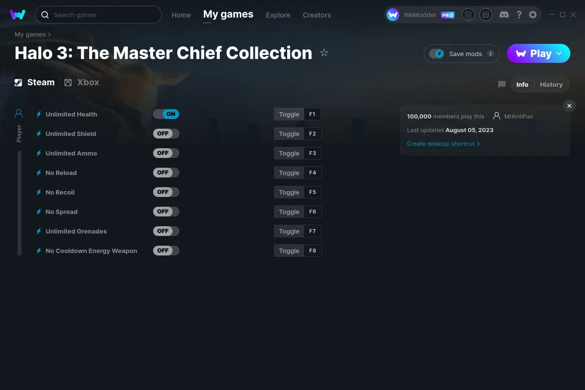 Halo 3 + Halo 3: ODST "Трейнер +8" [UPD: 05.08.2023] {MrAntiFun / WeMod}
