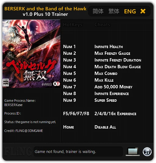 BERSERK and the Band of the Hawk: Трейнер/Trainer (+10) [1.0] {FLiNG}