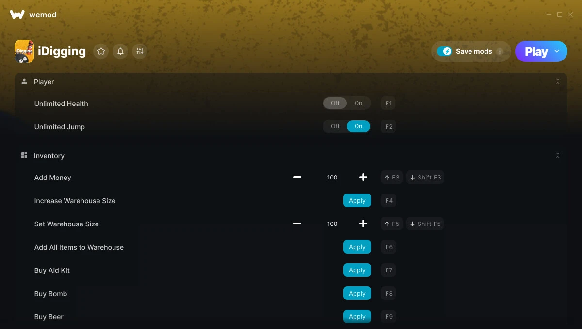 iDigging "Трейнер +32 от WeMod: Редактор игрока, сессии, инвентаря, быстрые победы"