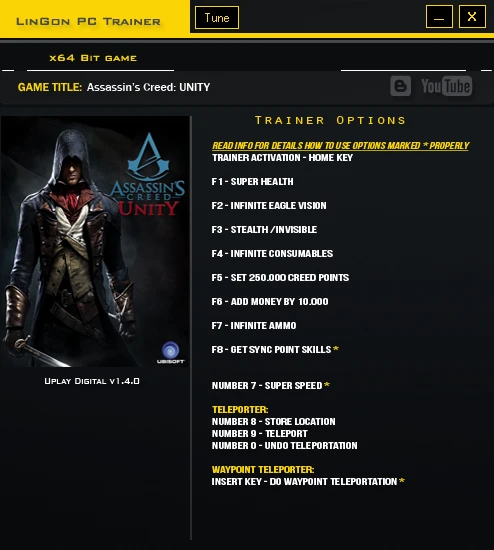 Assassin's Creed ~ Unity: Трейнер/Trainer (+12) [1.4.0] {LinGon}
