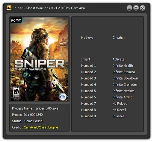 Sniper: Ghost Warrior: Трейнер/Trainer (+9) [1.2.0.0] {Cemi4ka}