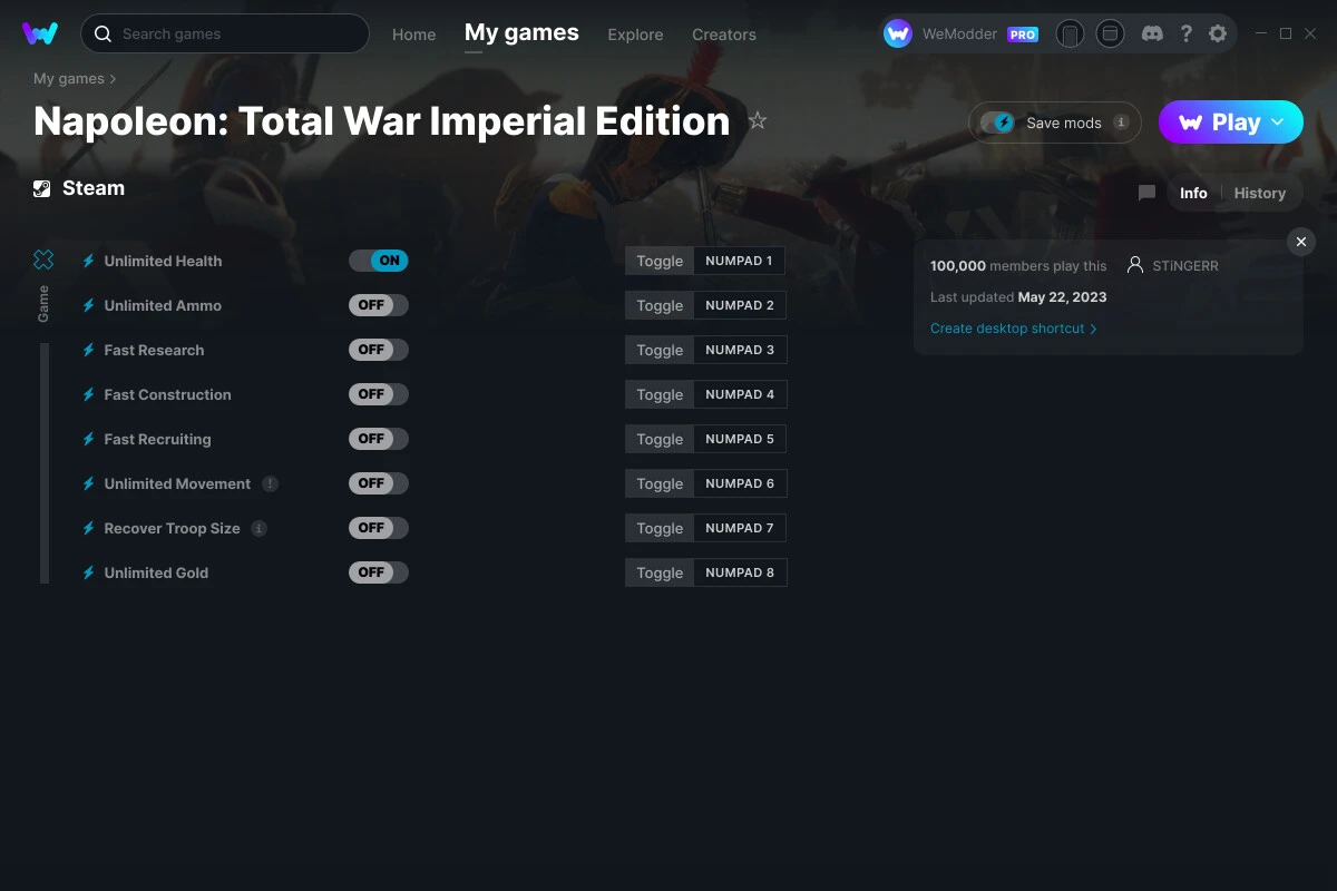 Napoleon: Total War Imperial Edition "Трейнер +8" [UPD: 22.05.2023] {STiNGERR / WeMod}