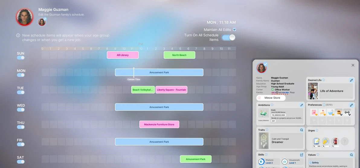 Как настроить расписание вашего персонажа в InZOI