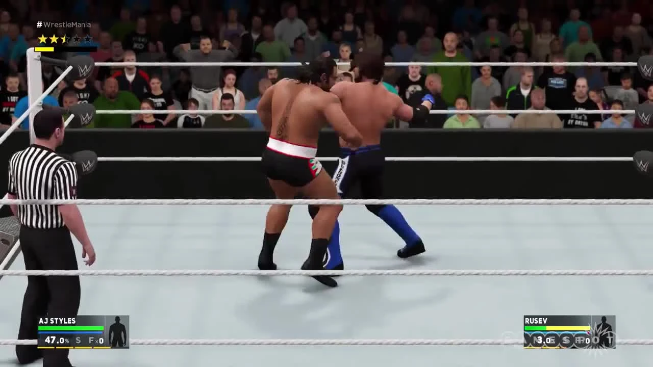 WWE 2K17 "Геймплей полного матча AJ Styles и Rusev"